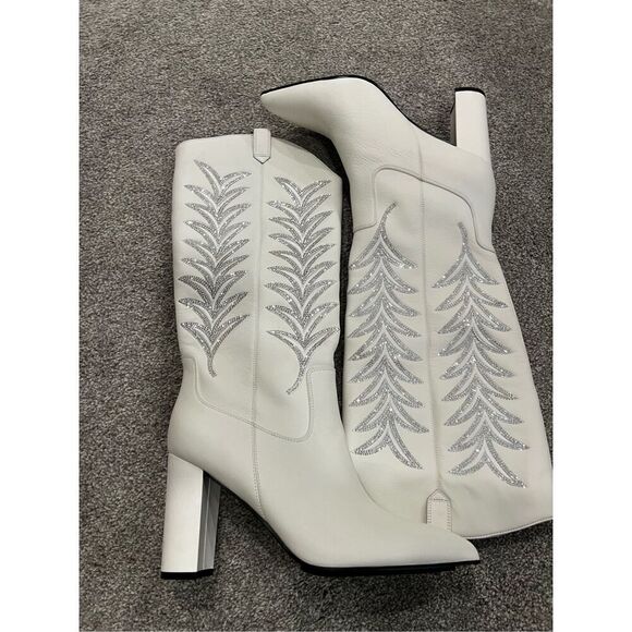 Daniel X Diamond Women's White Tall T Leather Western Boots Shoes Size 6/36 NWOT - Picture 8 of 10